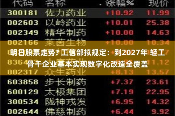 明日股票走势? 工信部拟规定：到2027年 轻工骨干企业基本实现数字化改造全覆盖