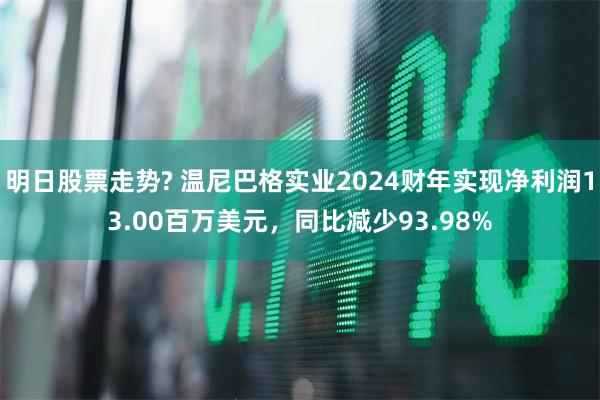 明日股票走势? 温尼巴格实业2024财年实现净利润13.00百万美元，同比减少93.98%